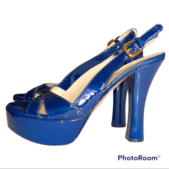 Prada Patent leather Navy sling back heels - Picture 2 of 6